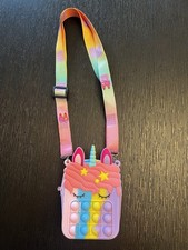 Girls Unicorn Pop It Silicone Small Crossbody Bag Zip, Adjustable Strap Pink