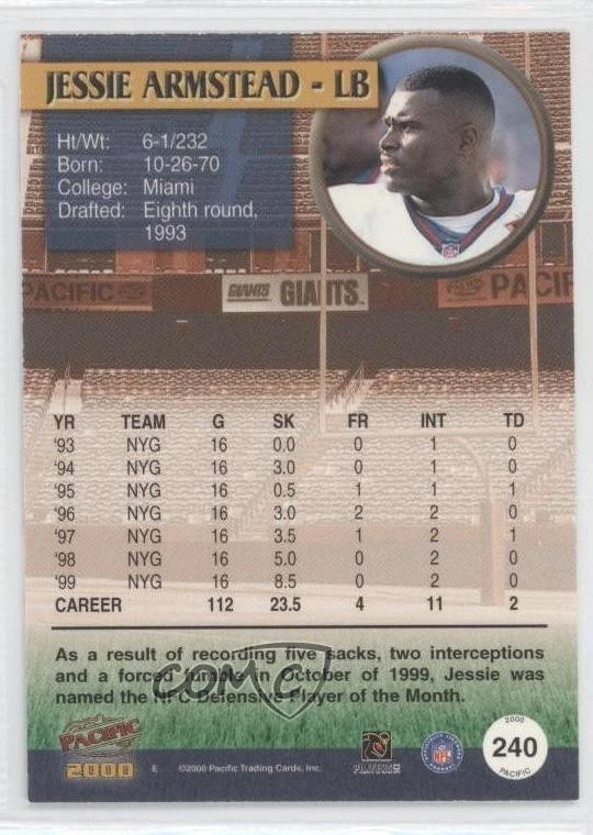 2000 Pacific Gold Missing Serial Number Jessie Armstead #240 - Image 2 of 2