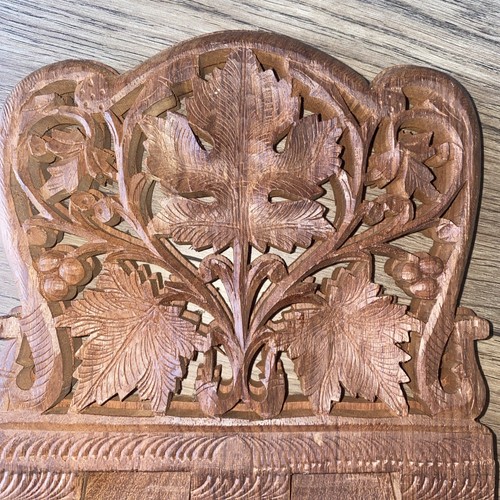 Vtg Hand-Carved Wooden Book Stand – Folding Ornate Book Bible Holder Boho Leaves