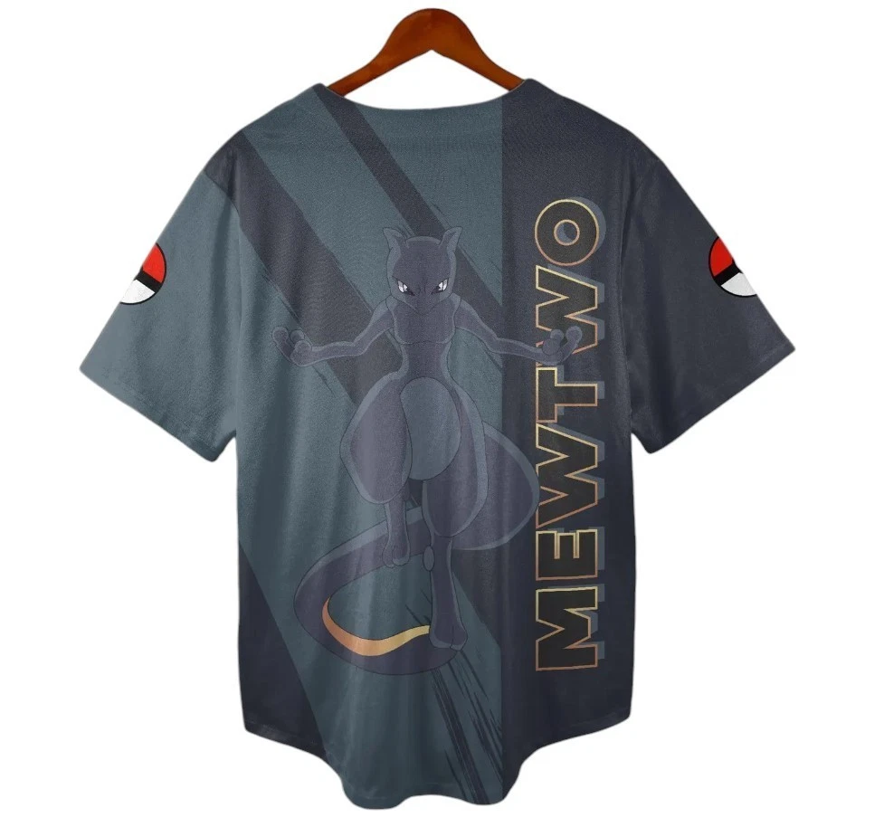 Mewtwo Baseball Jersey - Custom Anime Button-Up Tee
