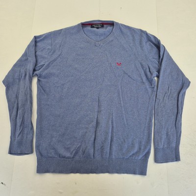 CREW CLOTHING CO Pullover Large Blau Herren V-Ausschnitt Baumwolle...