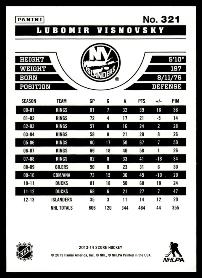 2013-14 Score Gold Lubomir Visnovsky New York Islanders #321 - Image 2 of 2