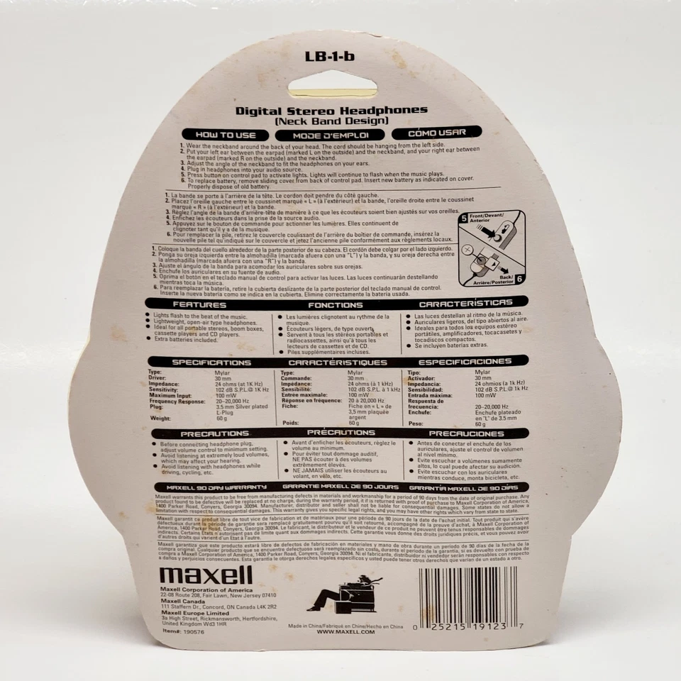 Fones de ouvido Maxell Light Beats faixa de pescoço original lacrado azul vintage novo antigo - Imagem 2 de 4