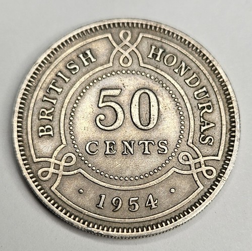 1954 British Honduras 50 Cents - Copper Nickel Coin - 75k Mintage - Elizabeth II