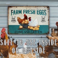 2D Flat,Vintage Rustic Farm Fresh Eggs Tin Metal Signs Home D cor 8x12 Wall Clas