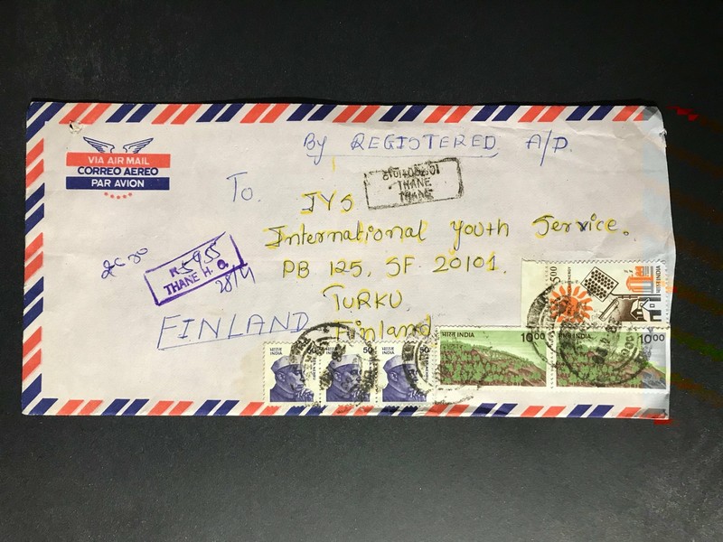 India Registered Cover to Finland City Cancel 1980s-1990s Cover #195