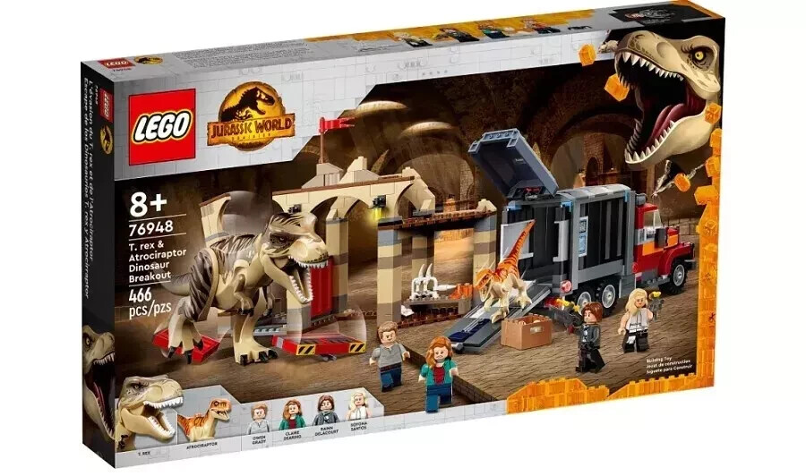 Lego Jurassic World 76948 La Fuga del T. Rex e dell'Atrociraptor Tirannosaurus