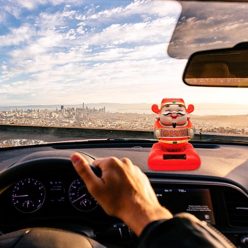 Solar Powered Bobblehead God Of Wealth Statue Action Figures Car Interior Decor - Picture 10 of 14