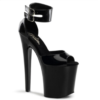 8'' Black Thick Platform Stripper Dancer Heels Shoes Lady Gaga Ankle Cuff Pleaser