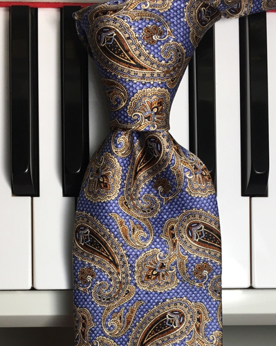 JZ RICHARDS / Warm Browns & Toasty Tan Fancy Paisey Silk Tie on a Field of Blue