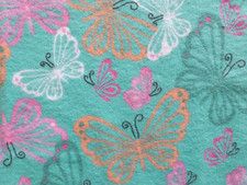 Cotton Flannel Fabric Mint Green Butterflies Remnant 66" Long x 16" Wide