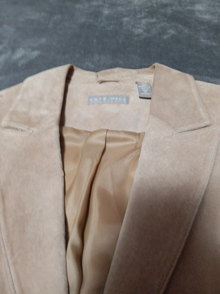 Blazer/Chaqueta Kate Hill Talla 18 Cuero Tostado Gamuza Botón Frontal Foto 4 de 4