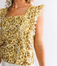 Gimmicks/Buckle Sleeveless Women Top blouse Smoked Square Neck Back Tie.B47