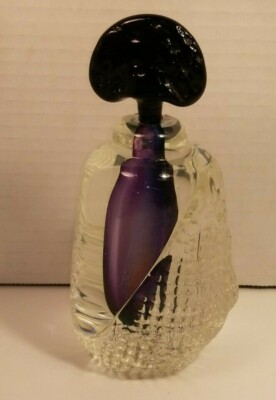 Leon Applebaum 6  Perfume Bottle Purple Red Glass Art Stopper Damaged Signed