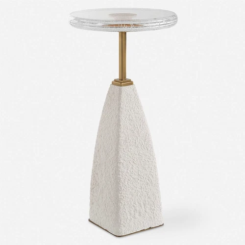 SORA CONTEMPORARY SANDSTONE BASE SEEDED GLASS TOP ACCENT END DRINK TABLE 24912 - Picture 2 of 6