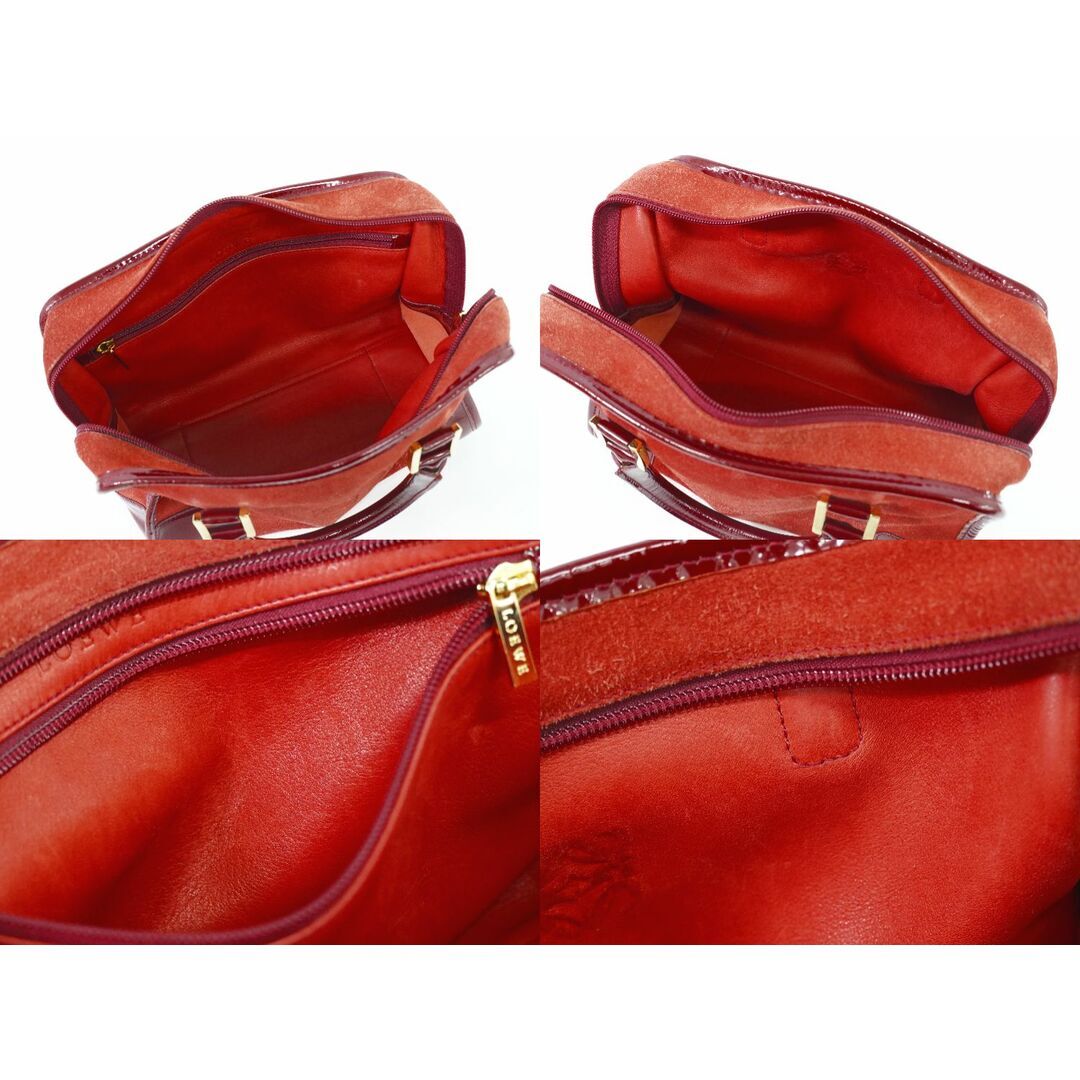 LOEWE Amazona 28 Anagram Handbag Mini Boston Bag Suede Leather Red