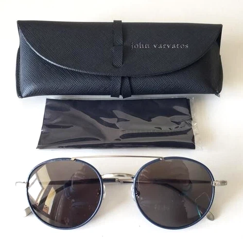 GAFAS DE SOL JOHN VARVATOS ARTESANALES V799 REDONDAS AZUL MARINO PLATEADAS/GRISES 52-21 JAPÓN Foto 3 de 4