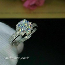 2.12CT Lab-Created Round Cut Diamond 14K White Gold Over Engagement Wedding Ring