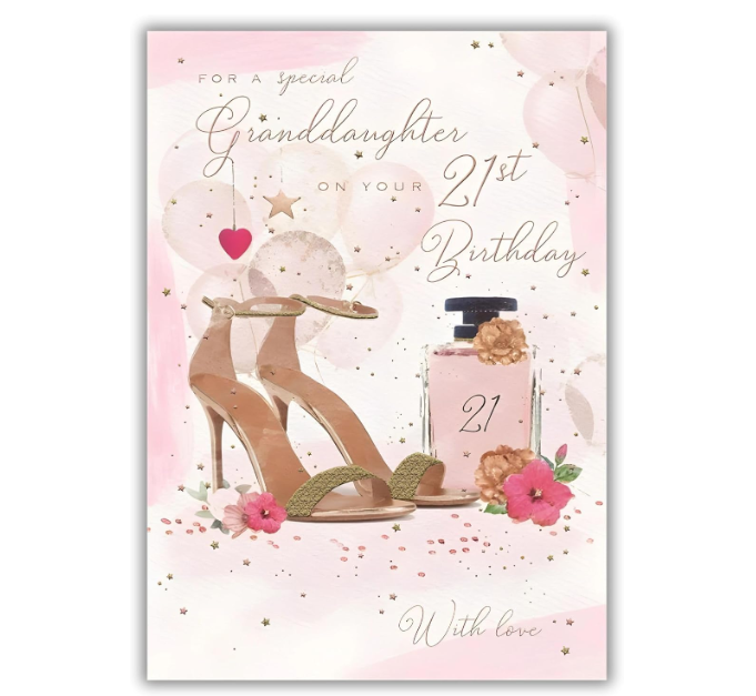 Birthday Card GRANDDAUGHTER 21st 21. *Nine Inch Card, Gold Foiling, Paper Pages*
