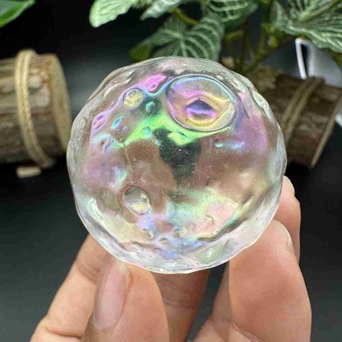 40mm Electroplate Smelting Quartz Carved Moon Quartz Crystal Reiki Sphere 1pc - Picture 14 of 16