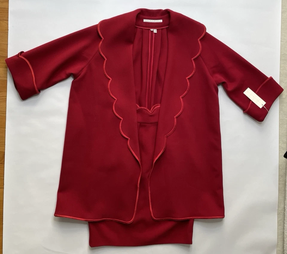 Perry Ellis Vintage Otoño 1988 Lana Festoneada Chaqueta Falda Bufanda Conjunto S Foto 4 de 4