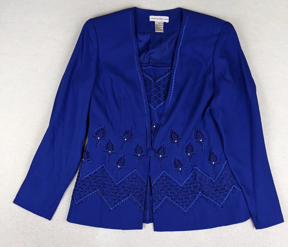 Justin Taylor 女式西装外套 8 码刺绣串珠 — 第 2/4 张图片