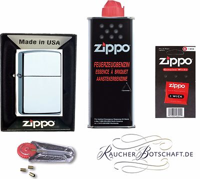 Zippo chrom poliert SET + GRATIS GRAVUR   MIT oder OHNE Geschenk-Set 60000805