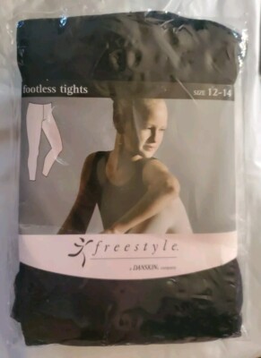 Danskin Freestyle Girls Footless Dance Ballet Tights Black Size 12-14 L 