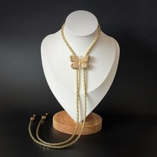 Vintage Rhinestones Butterfly Bolo Tie Alloy PU Rope Western Wedding Necklace