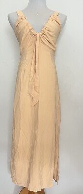 abercrombie cinch-front midi dress Abercrombie Fitch Women’s Cinch Neck Tie Front Midi Slip Dress Small Orange  Slit