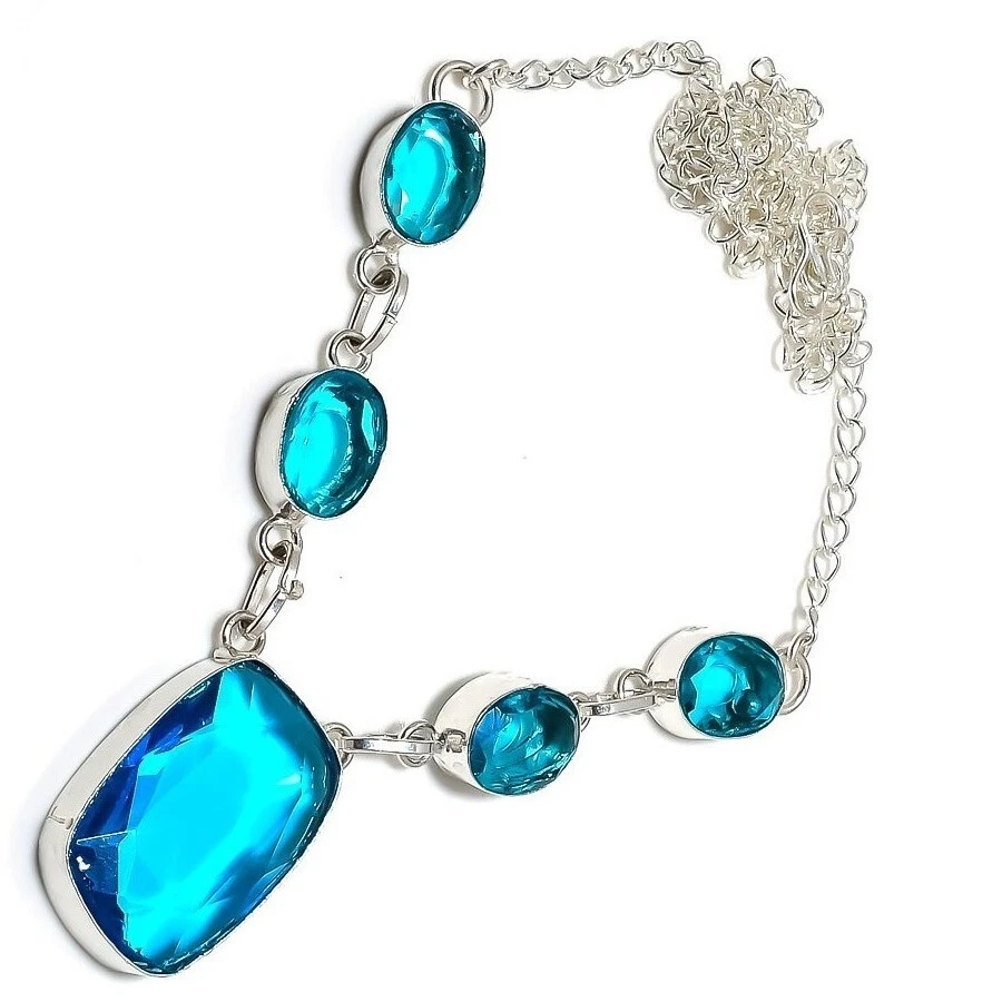 Schweizer Blautopas Edelstein 925 Sterlingsilber Handarbeit Schmuck Halskette... - Bild 4 von 4