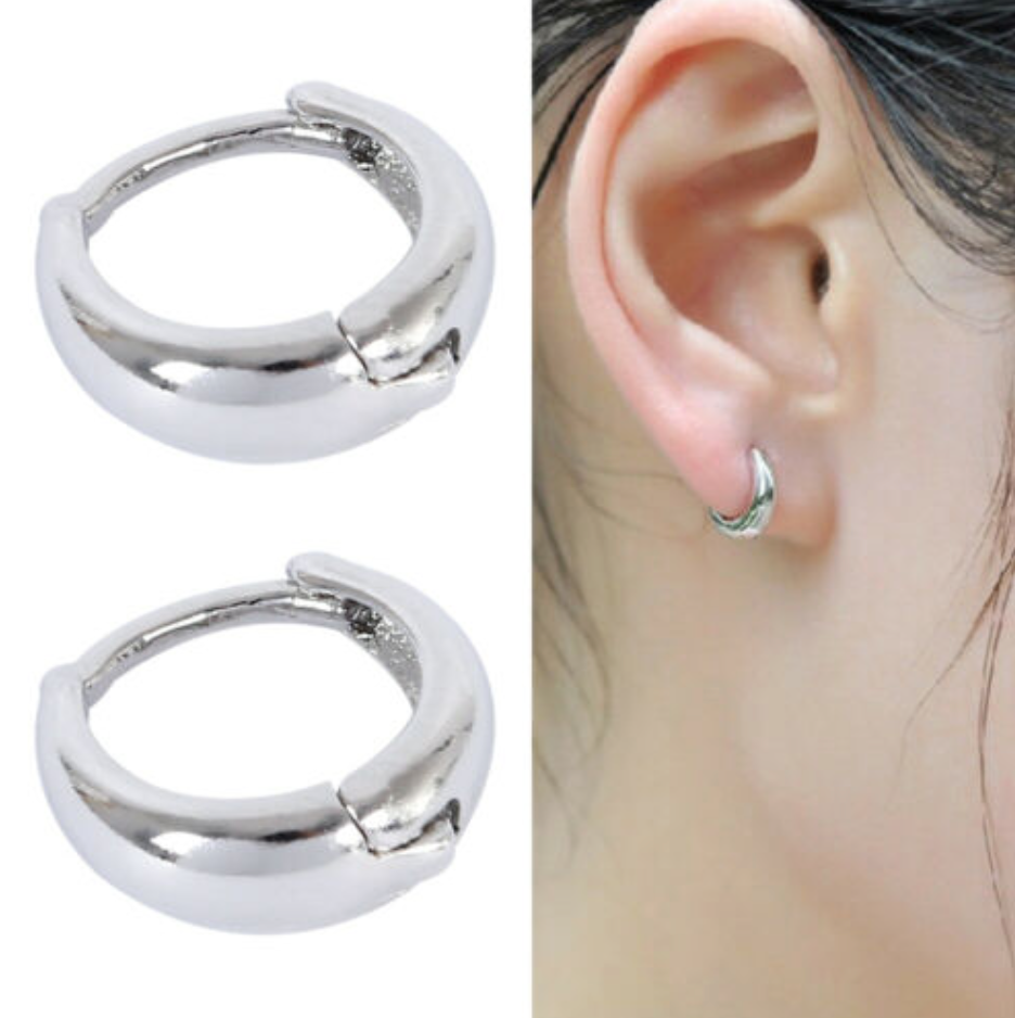 Orecchini Cerchio Huggie In Argento Sterling 925 Con Zirconi - Foto 7