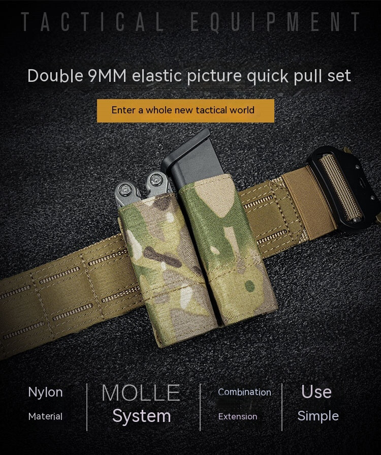 9mm Tactical Pistol Magazine Pouch Double Mag Holder Duty Belt for MOLLE Mounted-image