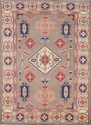 Geometric Kazak Rug Traditional Wool Art Rich Colors, Cultural Heritage 5x6 ft