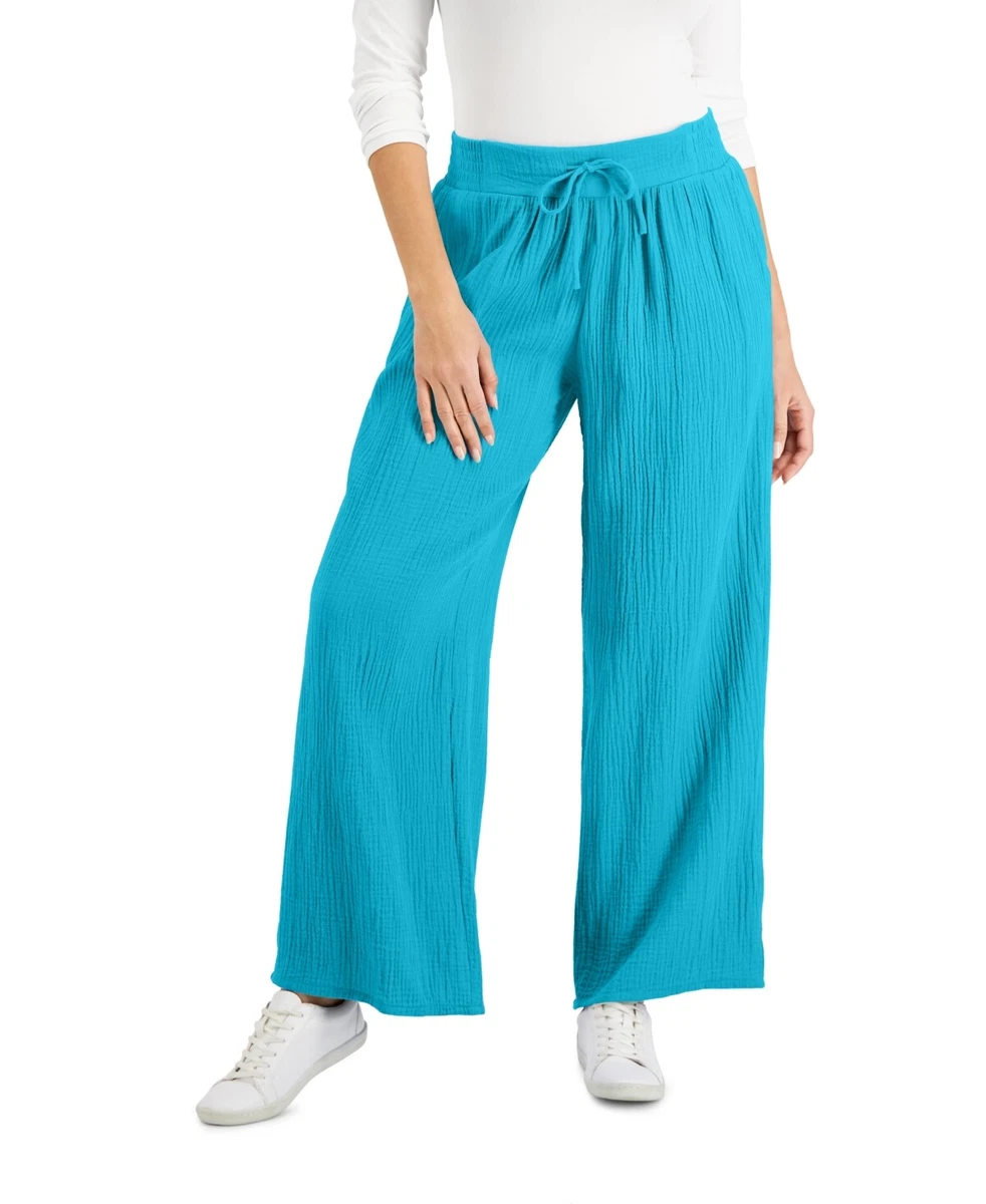 Jm Collection Petite Cotton Gauze Wide-Leg Pants, Created for Macy's