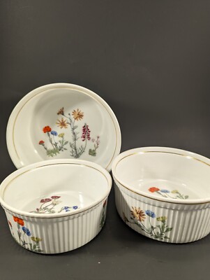 Louis Lourioux Le Faune ''WILD FLOWERS'' Set of 3 Nesting Bowls / Large Ramekins