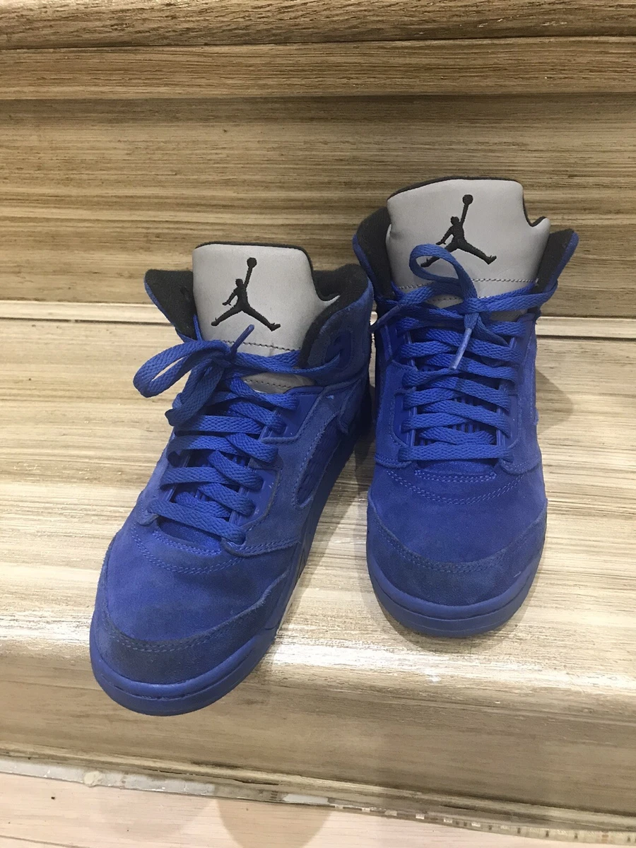 Nike Air Jordan Retro 5 Blue Suede Kids Boys Sneakers Size 2.5Y