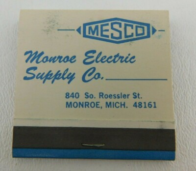 Mesco Monroe Electric Supply MI Front Strike Full Unstruck Vintage Matchbook Ad