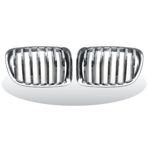 Chrome + Silver For BMW E84 X1 5DR SUV Front Bumper Kidney Grille Grill 09-14 - Picture 2 of 4
