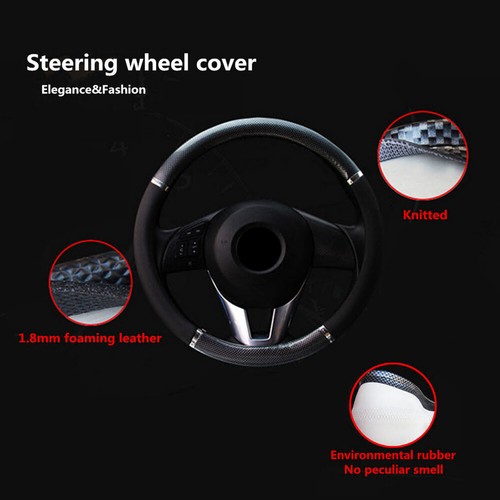 38cm Car Carbon fiber Leather Steering Wheel Covers Accessories Universal - Picture 6 of 12