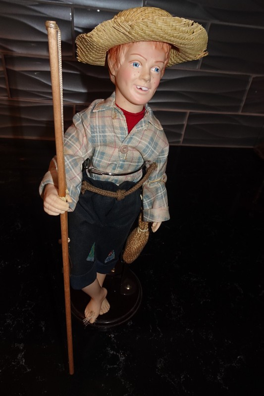 EFFANBEE Huck Finn Doll #7632, doll complete with wood stand. - NO BOX