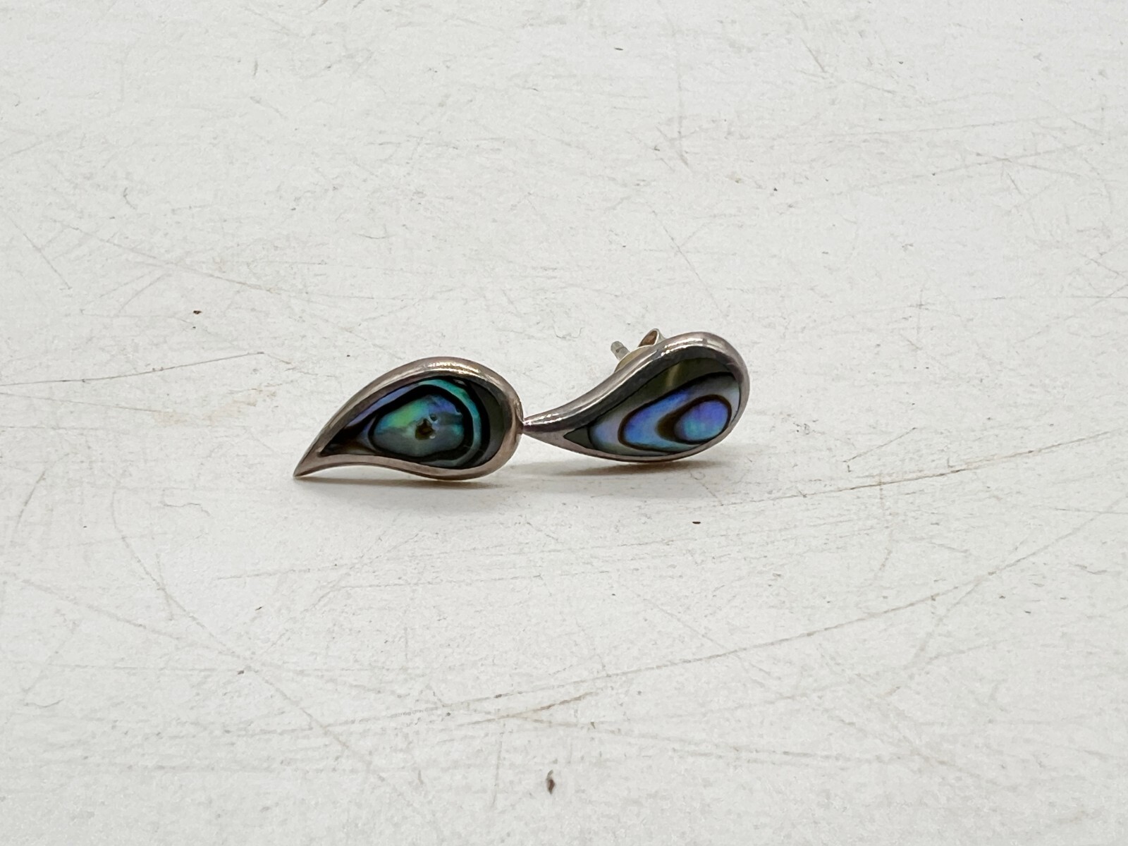 VINTAGE SOLID STERLING SILVER ABALONE SET TEARDRO… - image 1