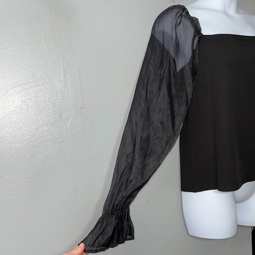 Eloquii Elements Sz 22 24 Black Sheer Bishop Sleeve Whimsigoth Dark Romantic Top - Picture 3 of 9