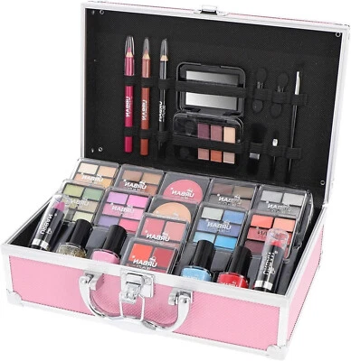 LOVE URBAN BEAUTY 82pc Vanity Case Vegan Make Up Carry Box Travel Beauty Cosmetic Storage Case Set