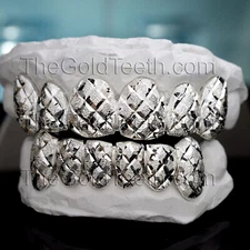 Custom Grillz .925 Diamond Dust Cut Sterling Silver Handmade Real Grill Teeth