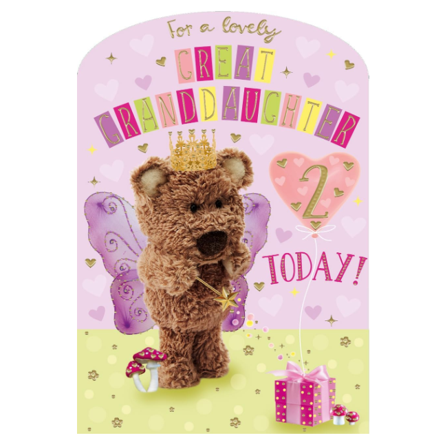 Birthday Card GREAT GRANDDAUGHTER 2nd 2. **9 Inch Card, Foil embossed**