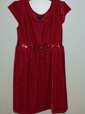 NWT Girls George Cap Sleeve Sequin Bow Velour Classic Red Dress Size XS 4/5