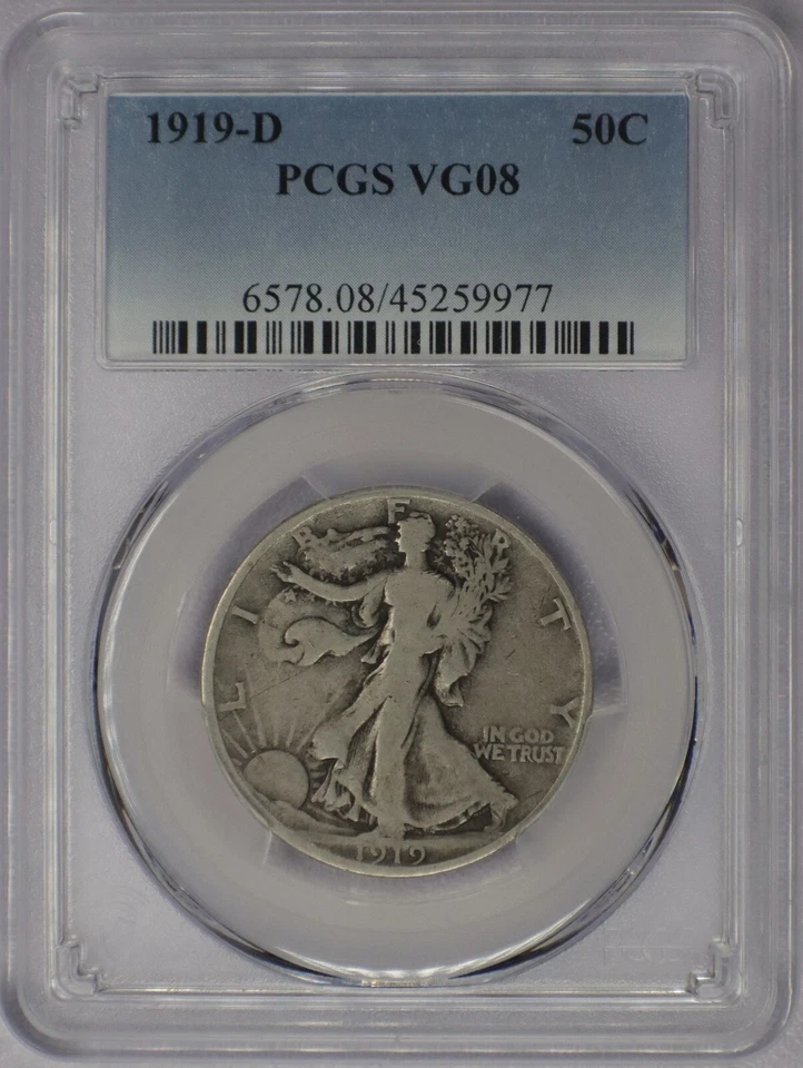 1919-D 50c Walking Liberty Half Dollar - PCGS VG 8 - Image 3 of 4