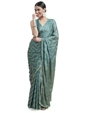 Indian Chiffon Saree With Unstitched Blouse Piece Party Wedding Wear For Women