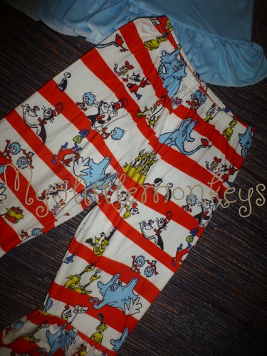 NEW Dr Seuss Cat in the Hat Shirt & Bell Pants Girls Boutique Outfit Set - Picture 3 of 9